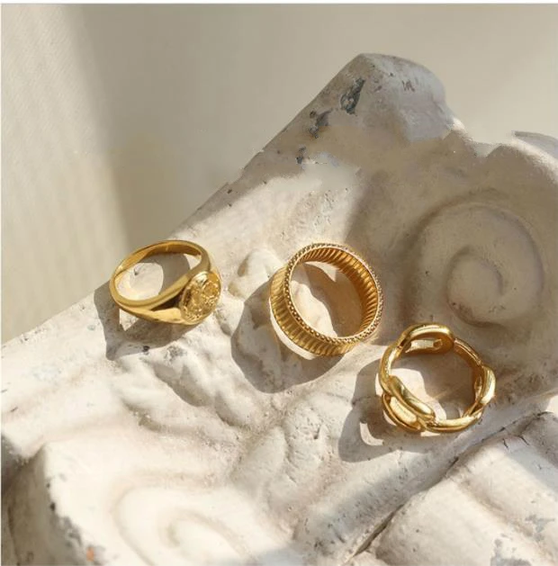 

Plated 18k Gold Ring Sets for Girls Button Roman Portrait Chain Men's Rings 2020 Trend Vintage Stainless Steel Jewelry for Women