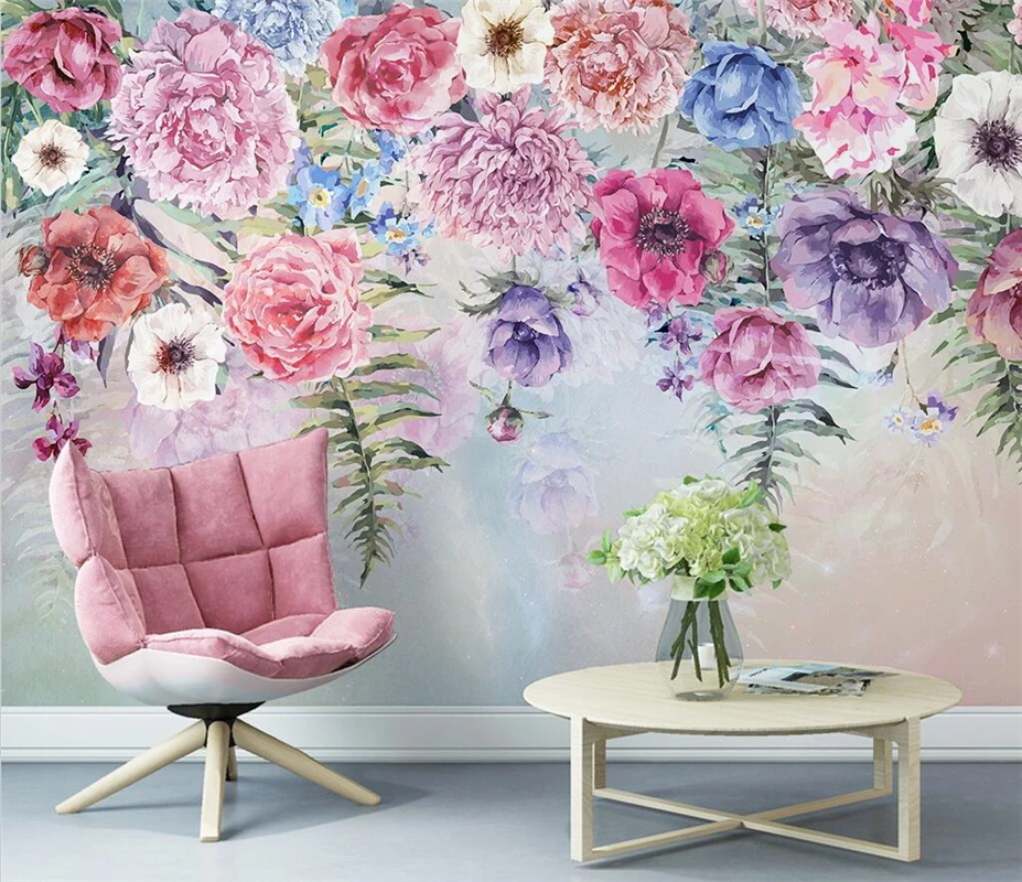 beibehang Customized new hand-painted modern flowery country pastoral style background papel de pared wallpaper papier peint