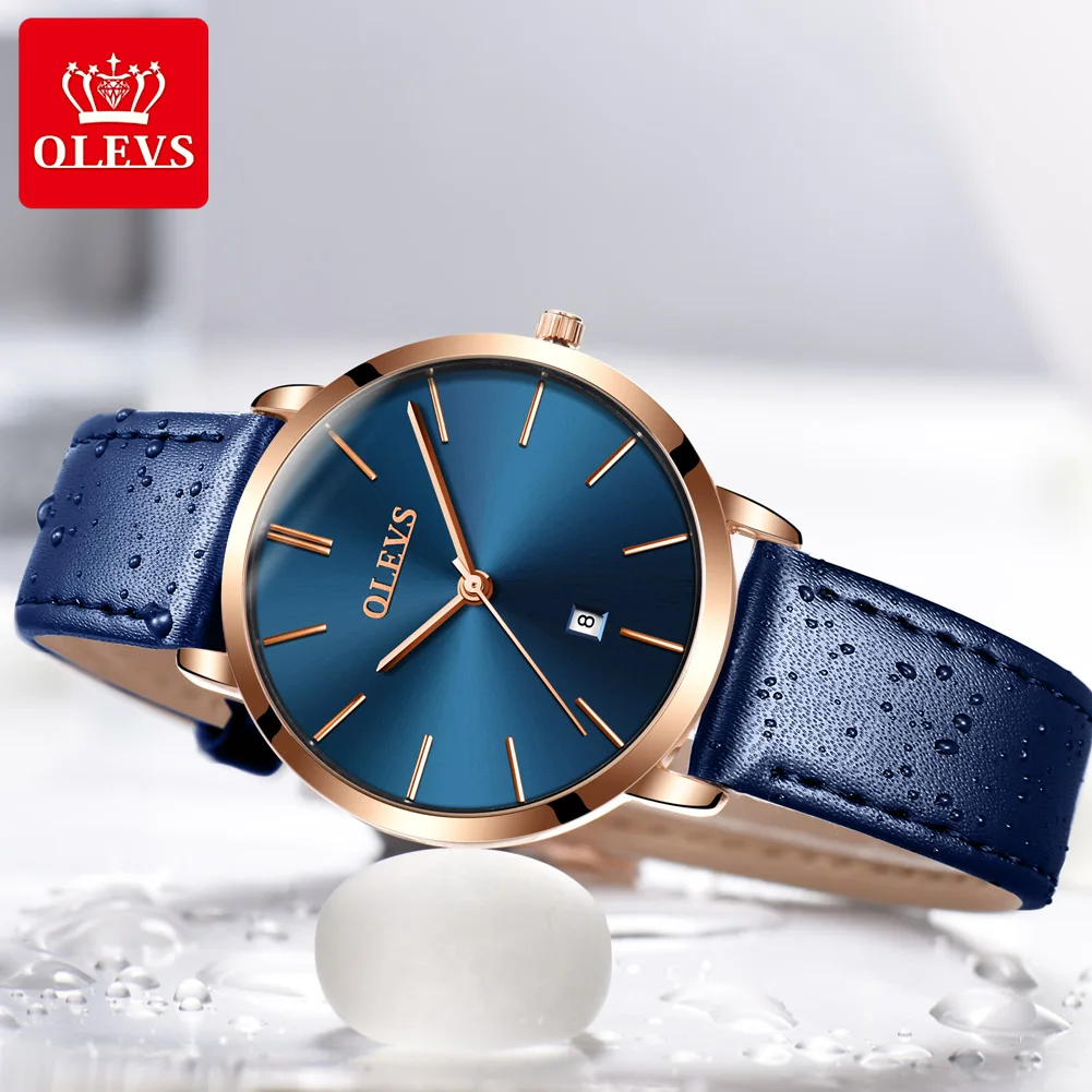 OLEVS, reloj para mujer, relojes de cuero informales rojos para mujer, relojes de pulsera de cuarzo de lujo para mujer, reloj de marca, superficie