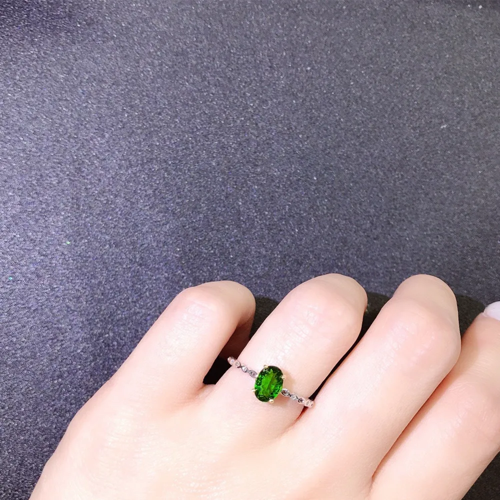 Emerald Natural Diopside Open Ring 925 Silver Jewelry Tide Exquisite Main Stone 5*7 Jewelry