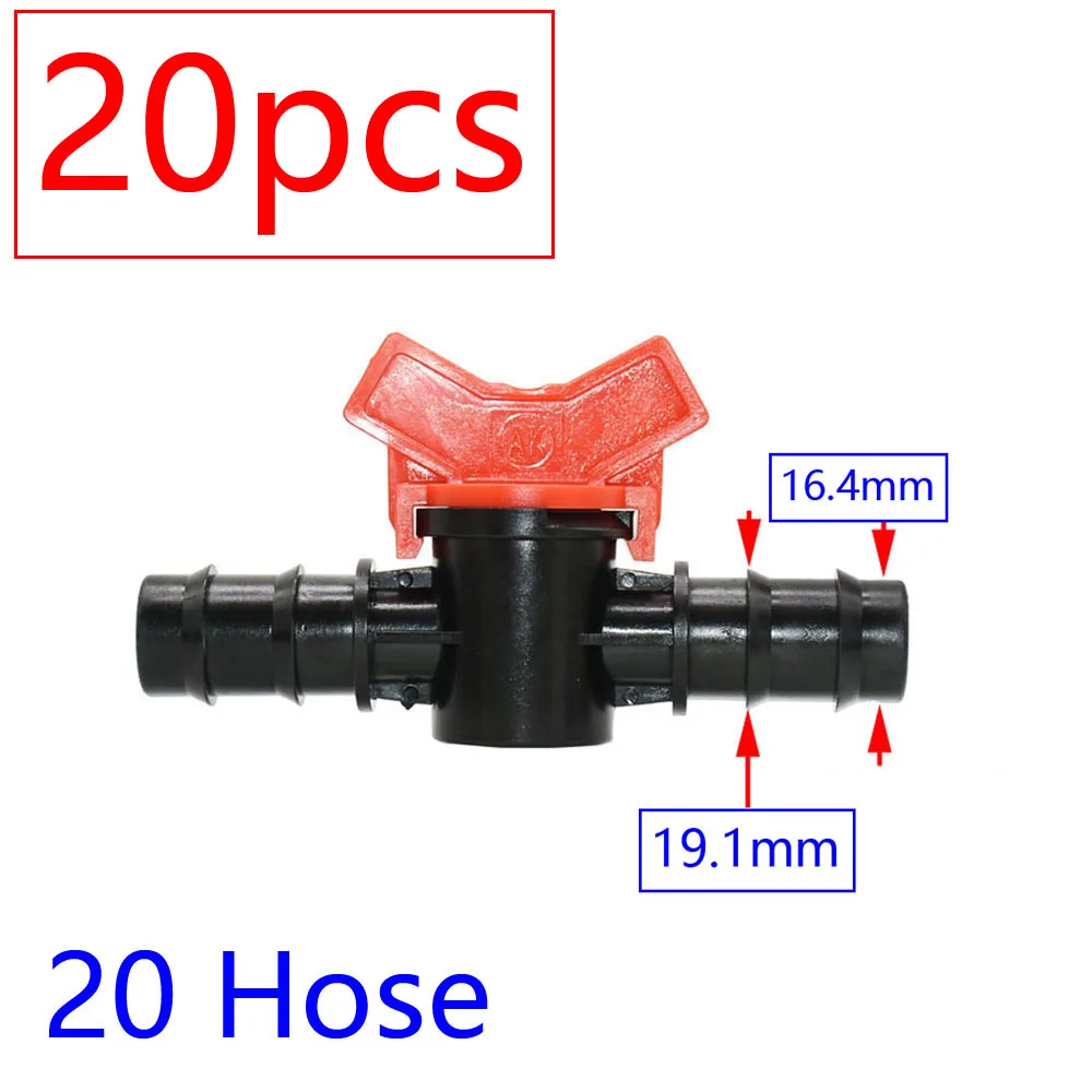 20pcs Drip Irrigation Mini Valve 4/7 3/8/10/12/16/20 /25mm Pipe Garden Tap 1/2" 3/4" Male Thread Water Hose Barb Connector