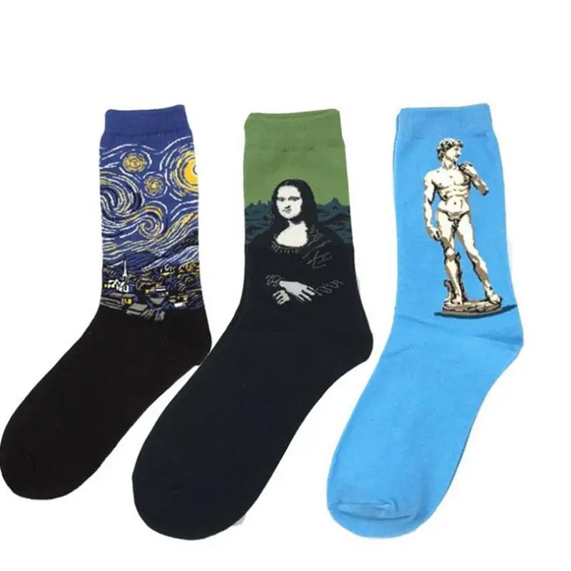 Colorful Retro Oil Painting Women Socks World Famous Art Van Gogh Mural Series Socks Spring Autumn Funny woman\'s Cotton Socks