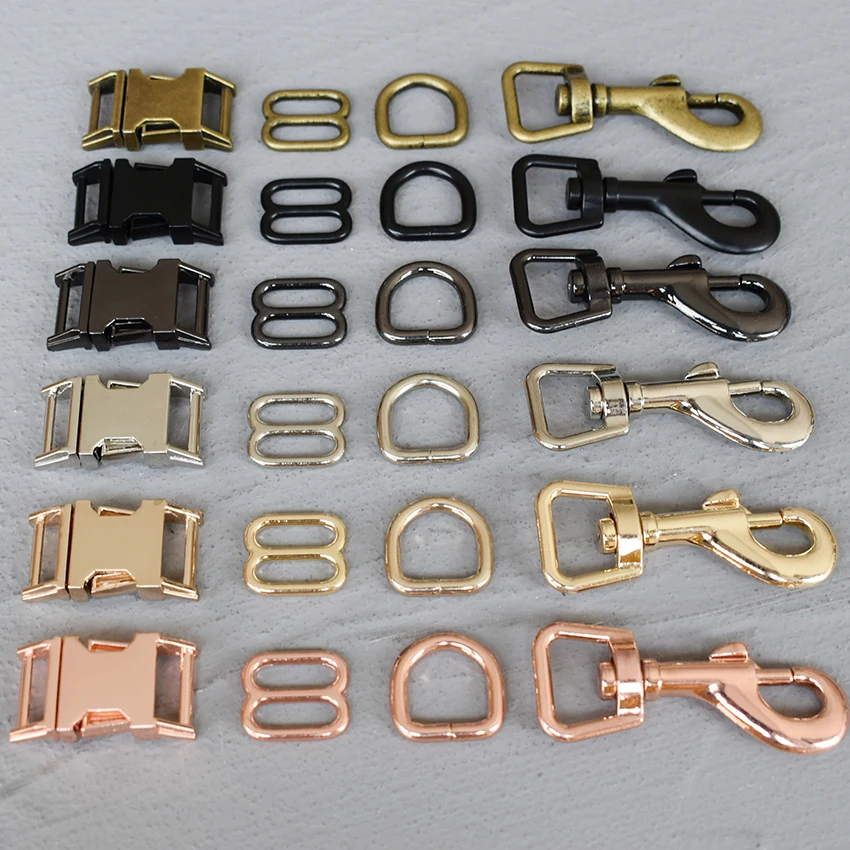 

10 sets metal buckle 8 buckle retailing 15mm for handmade dog Collar leash set harness D rings plated metal buckle