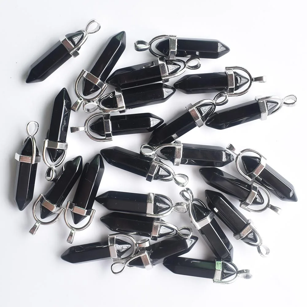 Modische Naturstein-Anhänger aus schwarzem Obsidian in Kugelform, Chakra-Anhänger, 24 Stück/Lot, Großhandel, Charms für die Schmuckherstellung, kostenloser Versand – Detail 3