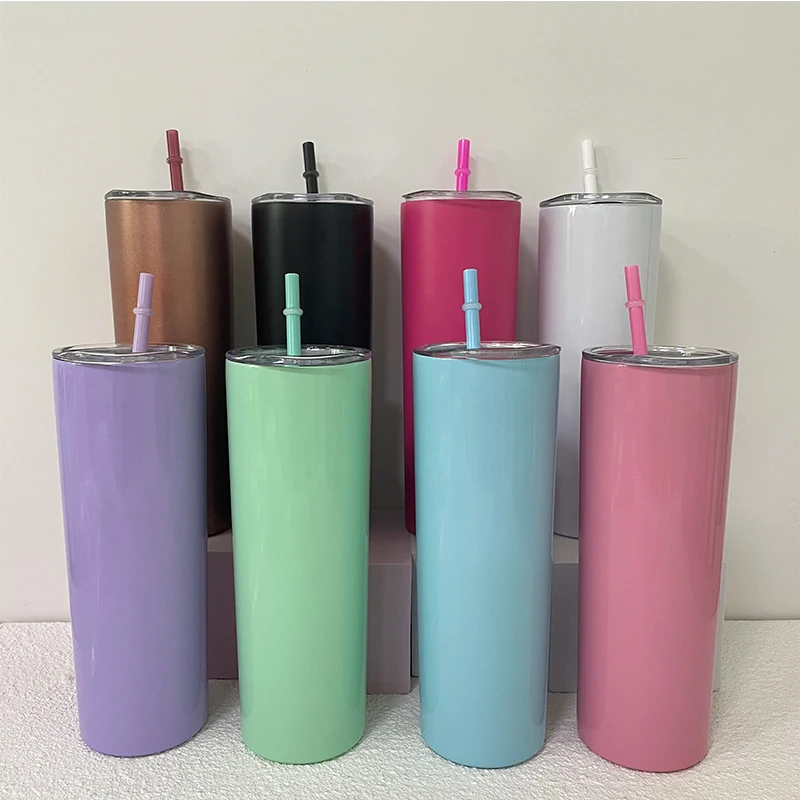 20oz Skinny Tumbler Stainless Steel With Lid Straw Water Bottle Beer Mugs Double Wall Waterproof Vacuum Insulated Eco-Friendly