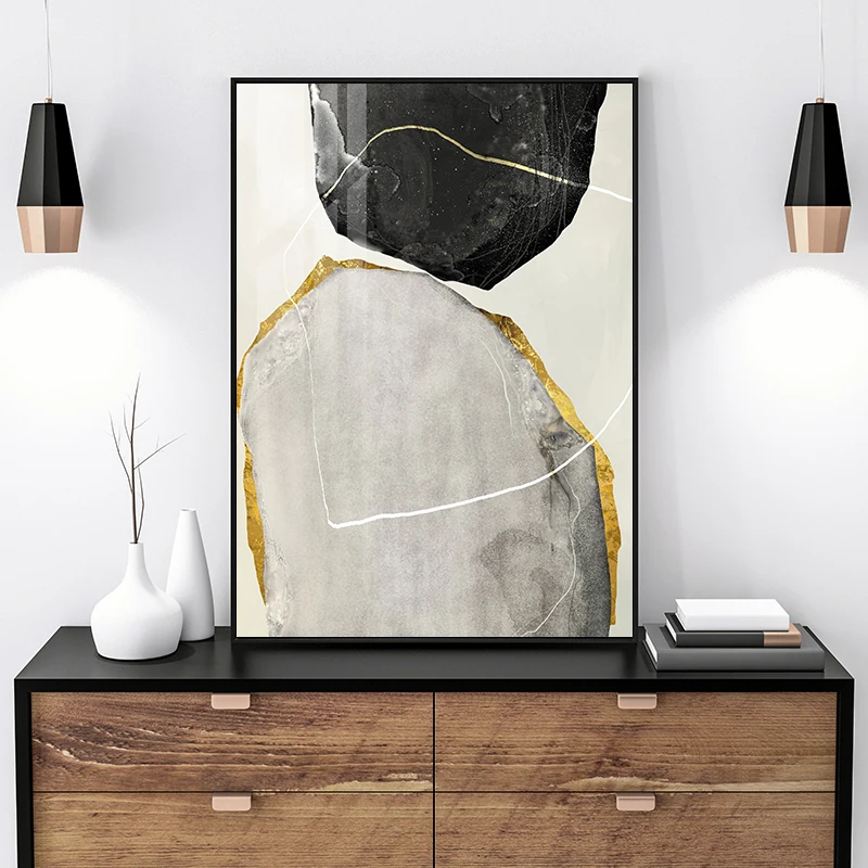 

Abstract Geometric Color Block Canvas Poster Print Golden Wall Art Pictures Marble Wall Paintings for Living Room Home Decor