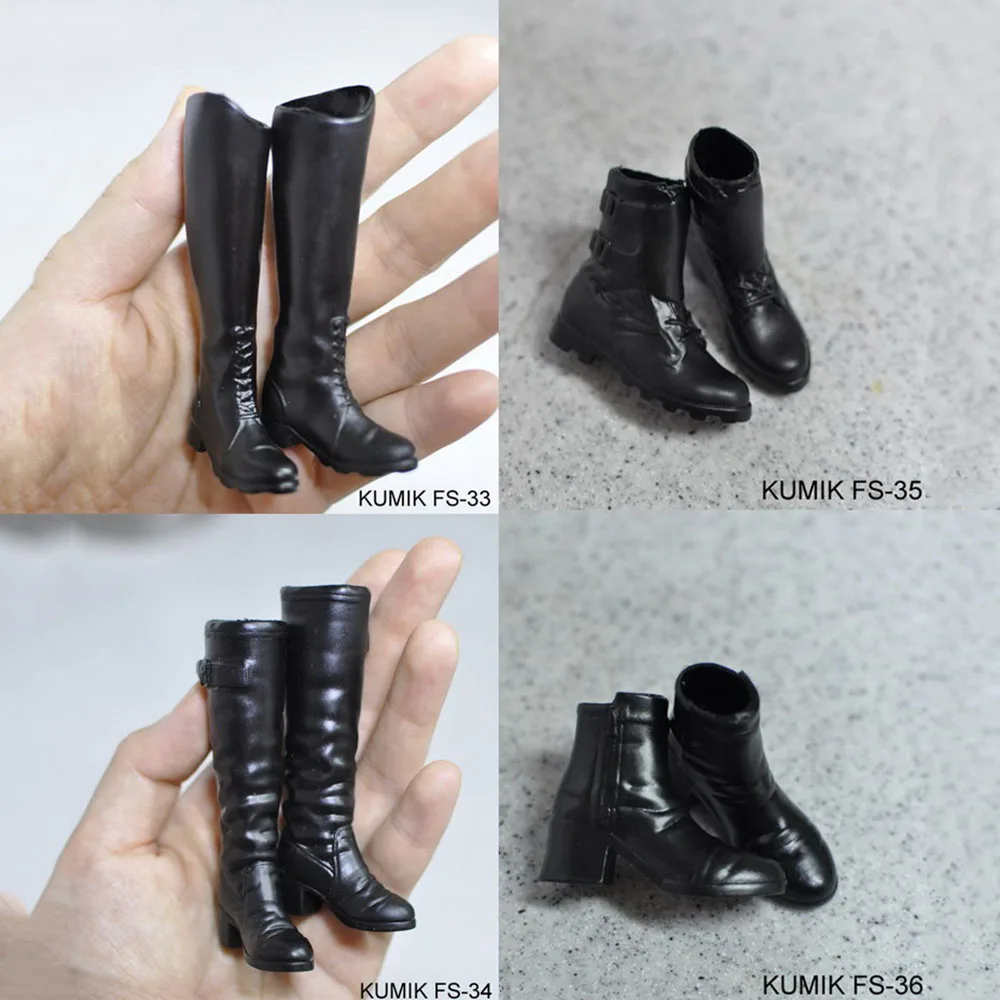 KUMIK Women Black Boots 1/6 Scale FS33 FS34 FS35 FS36 Female Hollow Inside Shoes Accessory for 12\