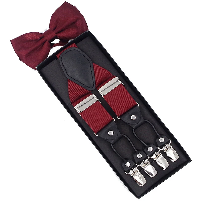 Men\'s Sling Clip Bow Tie Set Six Clips Suspenders Shoulder Straps Trousers Sling Set Heavy Duty Big Size Work Suspenders Men 007