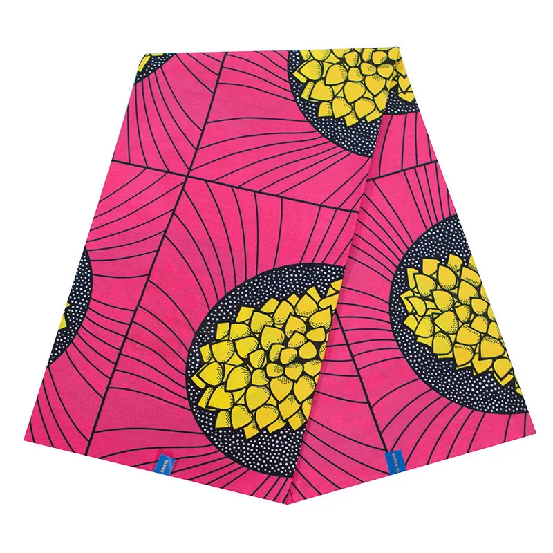 2019 New African Fabric Pure Cotton Pink And Yellow Print Fabric For Women Dress High Quality Guarantee Real Wax