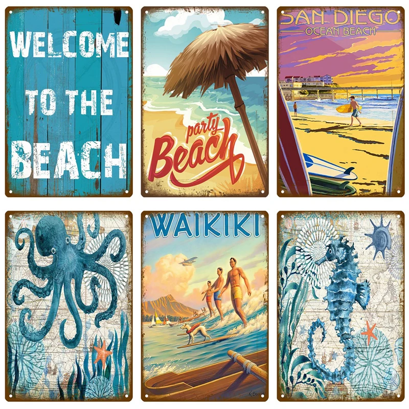 Hawaii Beach Blechschild Poster Vintage Wandposter Metallschild Dekorative Wandplatte Küchentafel Metall Vintage Dekor Zubehör – Detail 2