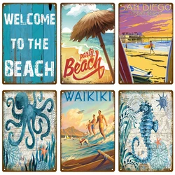 Hawaii Beach Tin Sign Poster Vintage Wall Poster Metal Sign Decorative Wall Plate Kitchen Plaque Metal Vintage Decor Accessories