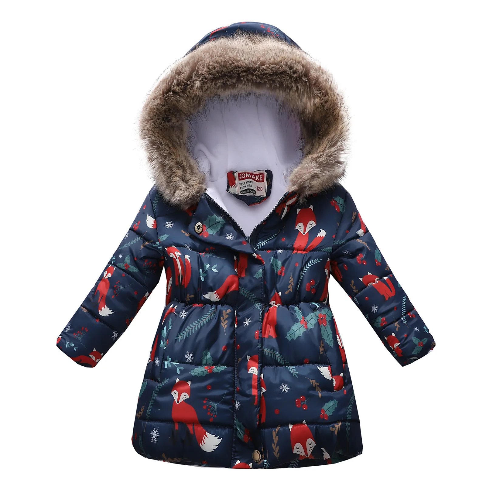 2023 new thickened multicolor winter girl jacket fashion printed hooded jacket children wear plus velvet warm girl jacket Christ