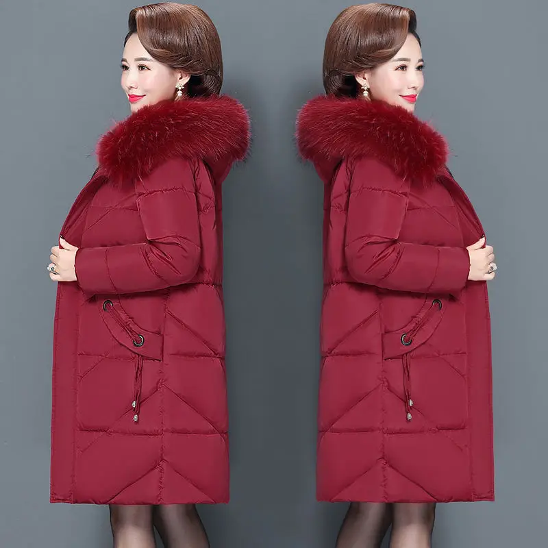 Middle-aged mother Winter Coat Thicken Slim Cotton padded Jacket Windproof Loose Female Warm Fur collar Hooded Parkas Outwear