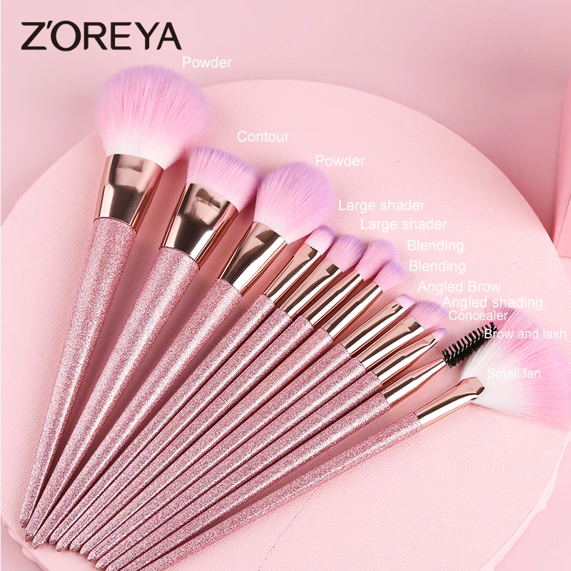 ZOREYA 12Pcs High-Quality Cosmetic Tool Kit Soft Makeup Brushes Set Eye Shadow Powder Foundation Eyebrow Blending Beauty Brush