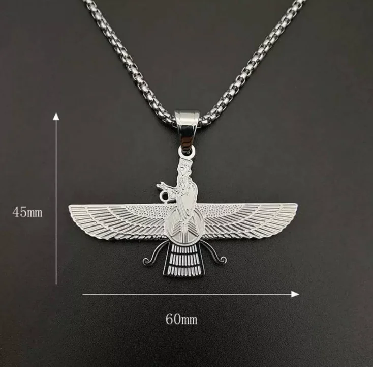 الهيب هوب روك الفولاذ المقاوم للصدأ إيران Faravahar Ahura مازدا قلادة قلادة للرجال الزراديوية مجوهرات الذهب والفضة اللون