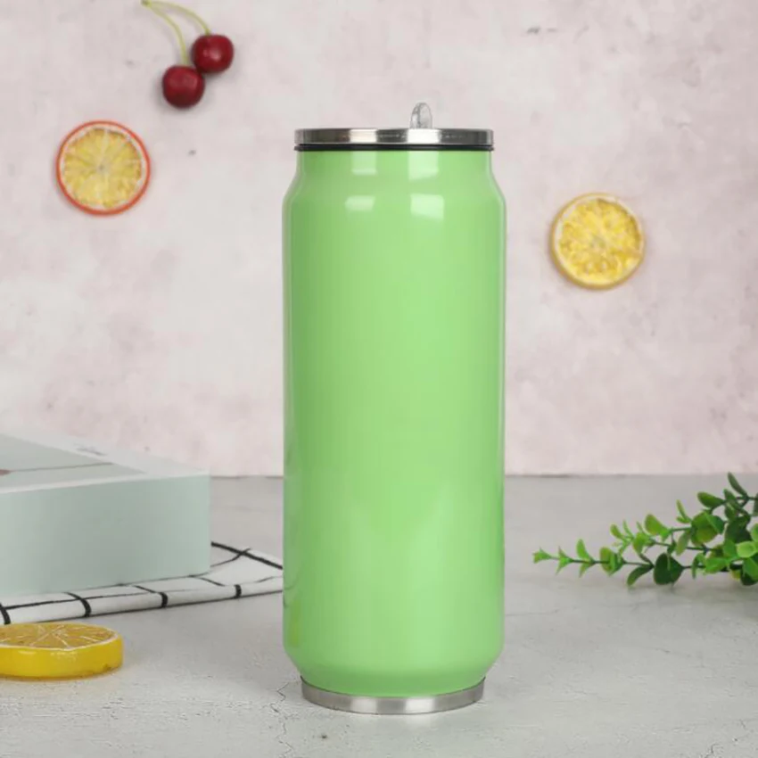 Fashion High Quality Beverage Can Hot Vacuum Insulated With Straw Thermos Stainless Steel Water Bottle 500ml