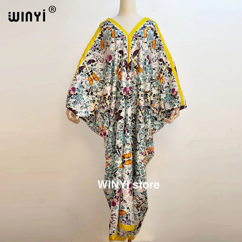 

Qutar Printed caftan For Women 2021Fashion Design Loose Dress Batwing Maxi Long Femme Vestidos Summer Autumn Party Elegant Dress