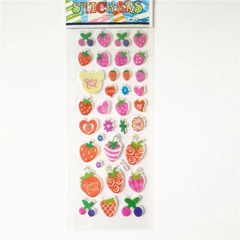 6pcs Mix Cartoon Fruit Strawberry Cherry Grapefruit Pear Orange Apple Bubble Sticker Cute Pentagram Star Lips Baby Puffy Sticker