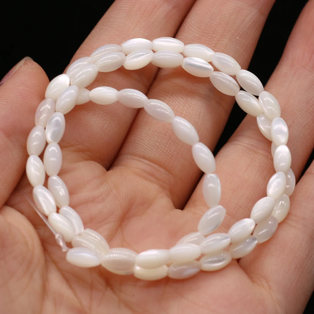 Rice Shape White Natural Mother of Pearl Shell Bead Oval Top Shell Beads for Jewelry Making DIY Crafts Necklace Bracelet 14\'\'