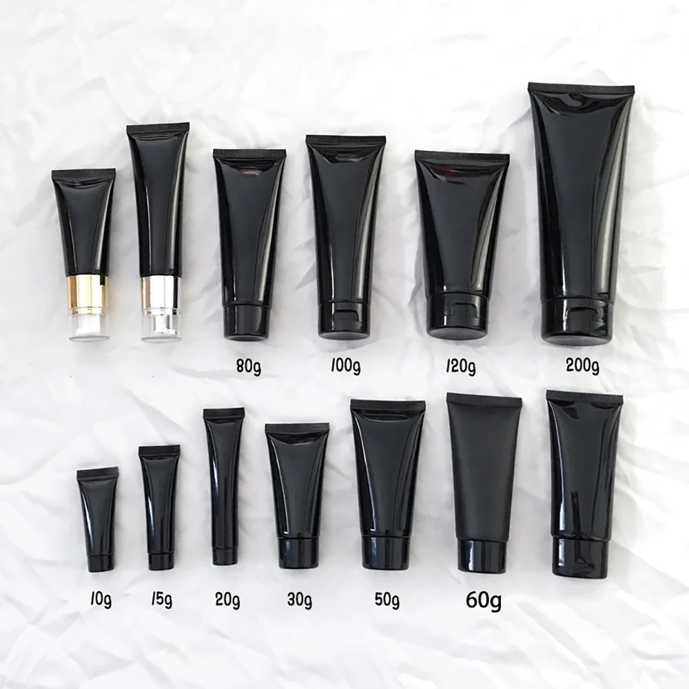 10ml 30ml 50ml 100ml 200g Black Plastic Soft Bottle Squeeze Tube Lotion Cream Packaging Empty Cosmetic Container