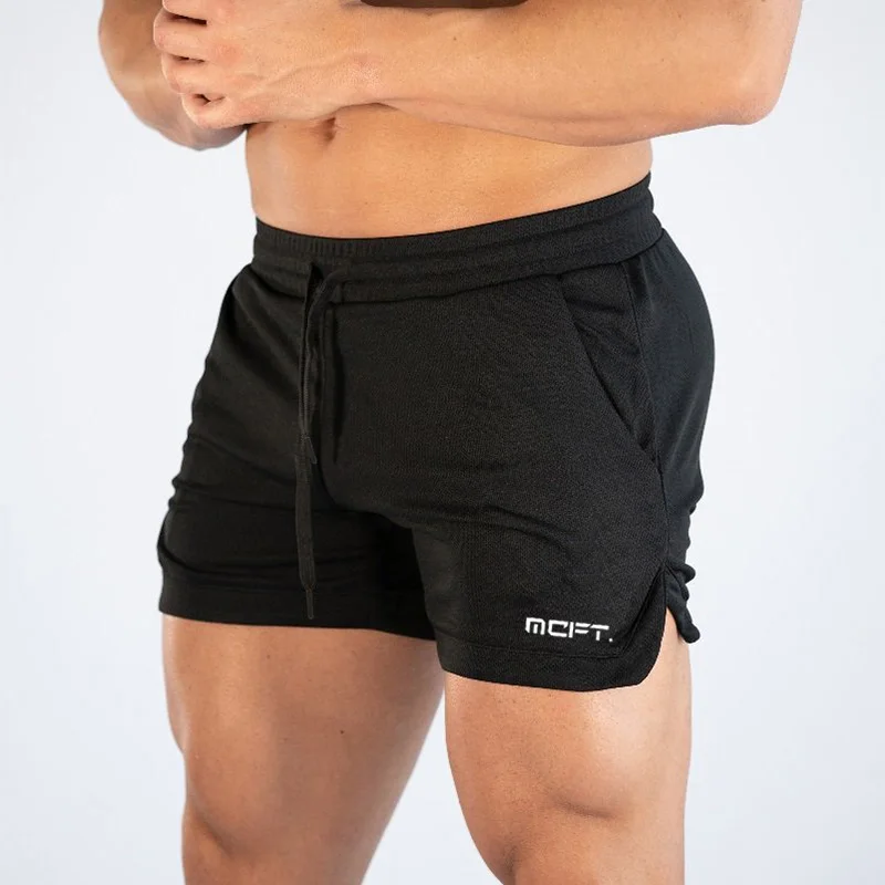 

Summer mens gym fitness shorts Bodybuilding jogging workout short pants sport Running Breathable Quick drying Mesh Sweatpants