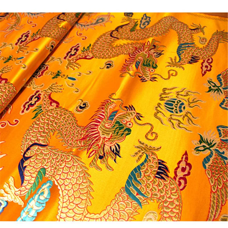 CF1136 Chinese Dragon Jacquard Silk Brocade Fabric, Red, Golden, Blue, Cheongsam Clothes, Dress, Jacket, DIY Sewing Silk Fabrics