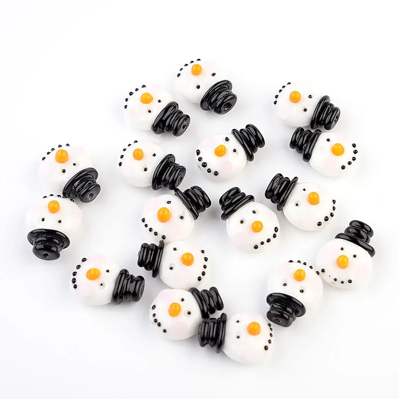 2pcs 26x20mm Christmas Cartoon Snowman Smiling Face Lampwork Beads For Jewelry Making DIY Bracelet Earring Accessories