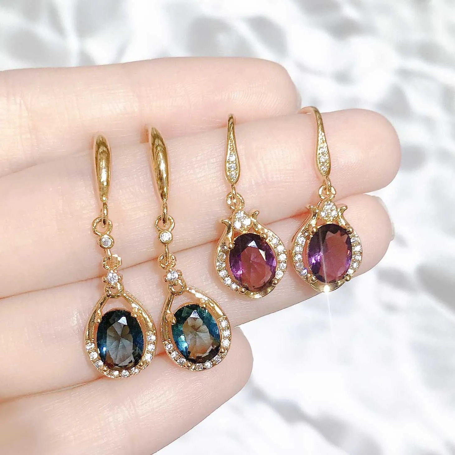 Solid 925 Silver Sterling Blue Sapphire Jewelry Earring for Women CN(Origin) 14K Yellow Gold Aros Mujer Oreja Gemstone Orecchini