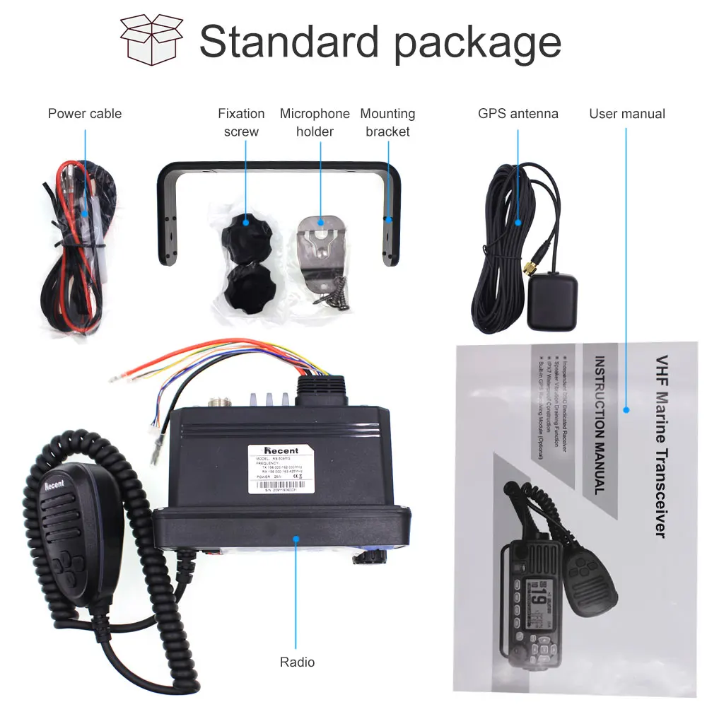 Recent RS-509MG 25W VHF 156.000-162.000MHz Fixed Marine Radio with GPS Walkie talkie IP67 Waterproof Mobile Boat VHF Radio Stati