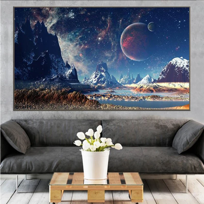 

Modern Wall Art Painting on Canvas Landscape Mountains Rivers and Planet Print Nordic Poster for Living Room Home Decoration