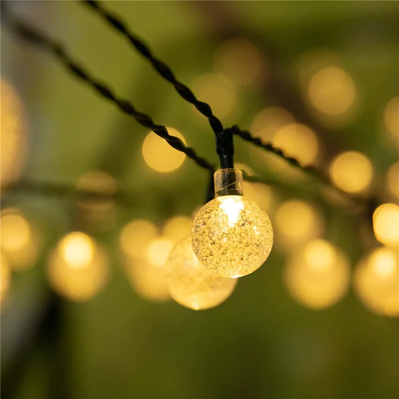 Cordão de luz solar de led com bola de cristal, 10m, à prova d\'água, luzes de fadas, natal, casamento, jardim, gramado, árvore, decoração ao ar livre