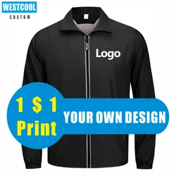 WESTCOOL Casual Thin Windbreaker Custom Logo Print Team Design Fashion Embroidered Zipper Jacket Text 6 Colors