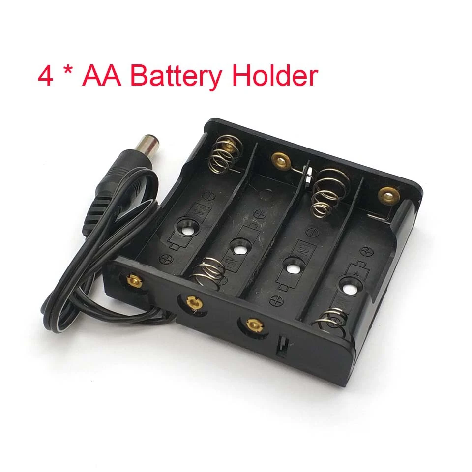 4 X 1.5V AA Battery Holder Plastic Case Storage Box with DC5.5 * 2.1mm Power Plug
