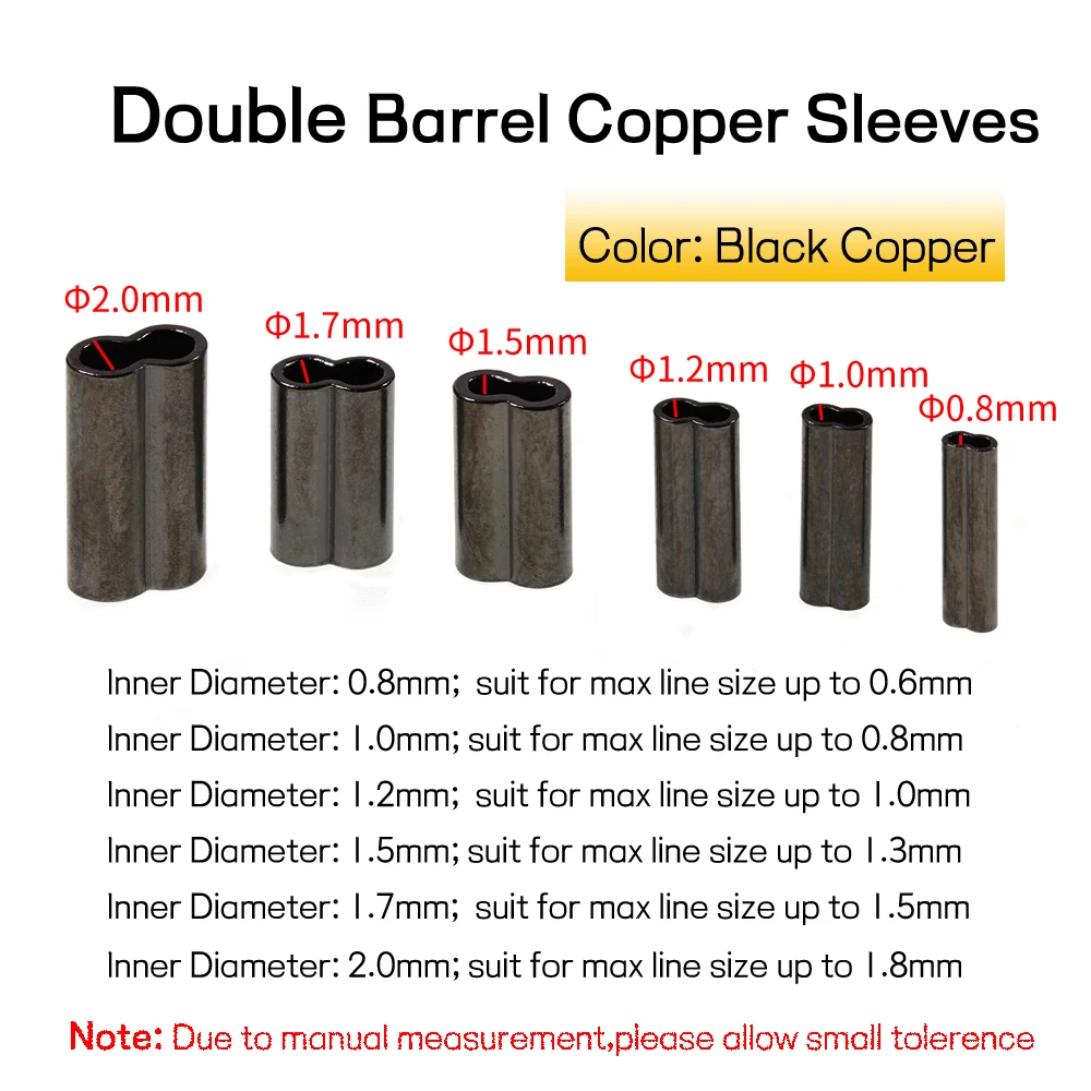 Mini Double Barrel Copper Sleeves for Mono Steel Wire Crimps Black Color Saltwater Fishing Rigging Accessories Terminal Tackle