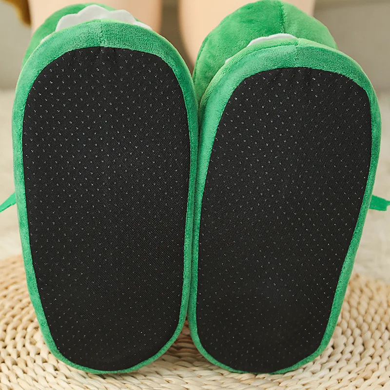 Girls Winter Cartoon Frog Slippers Women Plush Indoor Furry Slide Shoes Concise Lady Green Designer Slippers