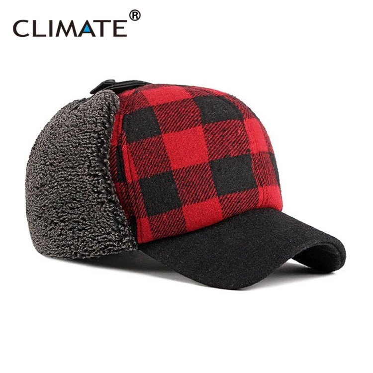 CLIMATE Fasion Plaid Ski Skiers Bomber Hat Cap Winter Outdoor Warm Baseball Cap Hat Plush Thicken Ear Protection Windproof Hat