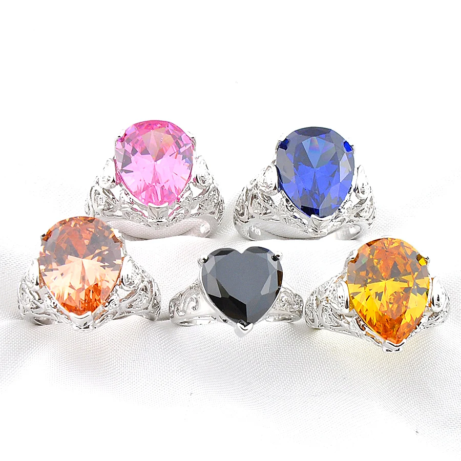 

MIX 5 Pieces Holiday Gifts Big Offer Drop Rainbow Moonstone Peridot Garnet Black Onyx Gemstone Silver Rings Mix Size 7 8 9