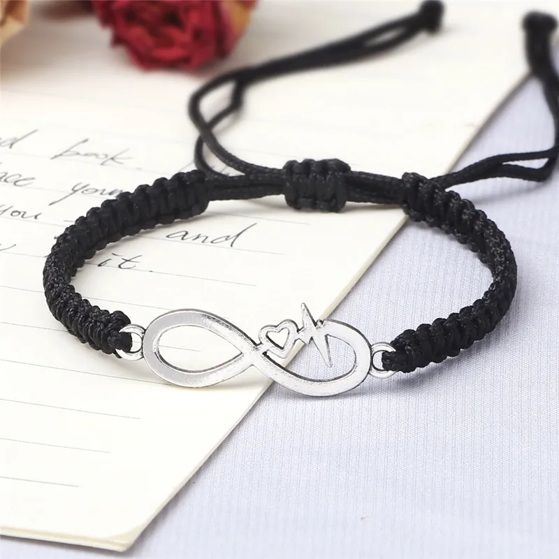 Charm Women Men Bracelet Infinity ECG Lucky Red String Braided Adjustable Couple Knot Rope Bracelets Handmade Friendship Jewelry