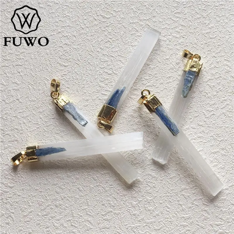 FUWO Wholesale Natural Selenite Pendant,Golden Plated Crystal Accessories For Women Jewelry Making 5Pieces/Lot PD289