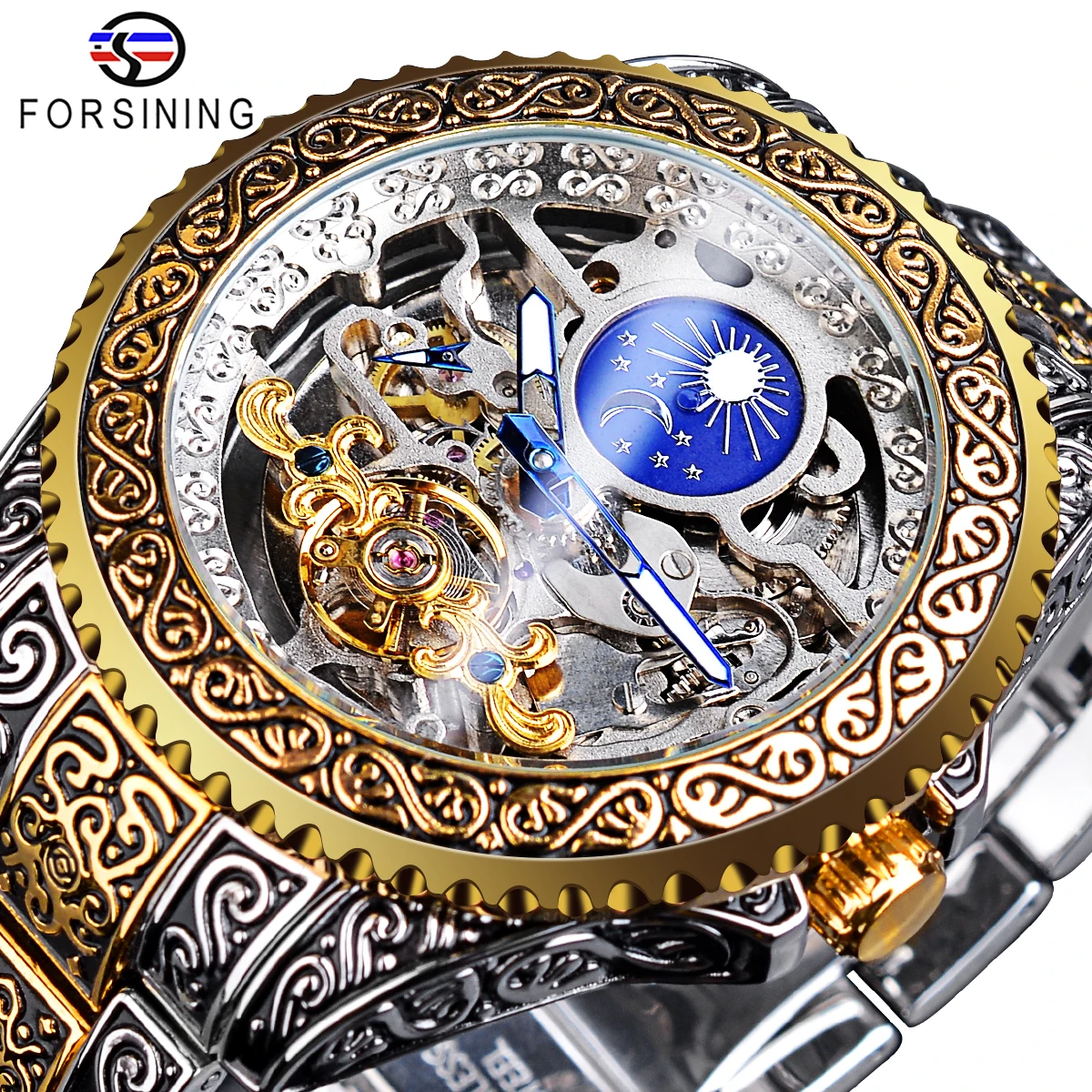 Forsining-Montre mécanique pour homme, montre-bracelet automatique Tourbillon, luxe, creux, étanche, nouvelle mode, montres avec Moon Pash