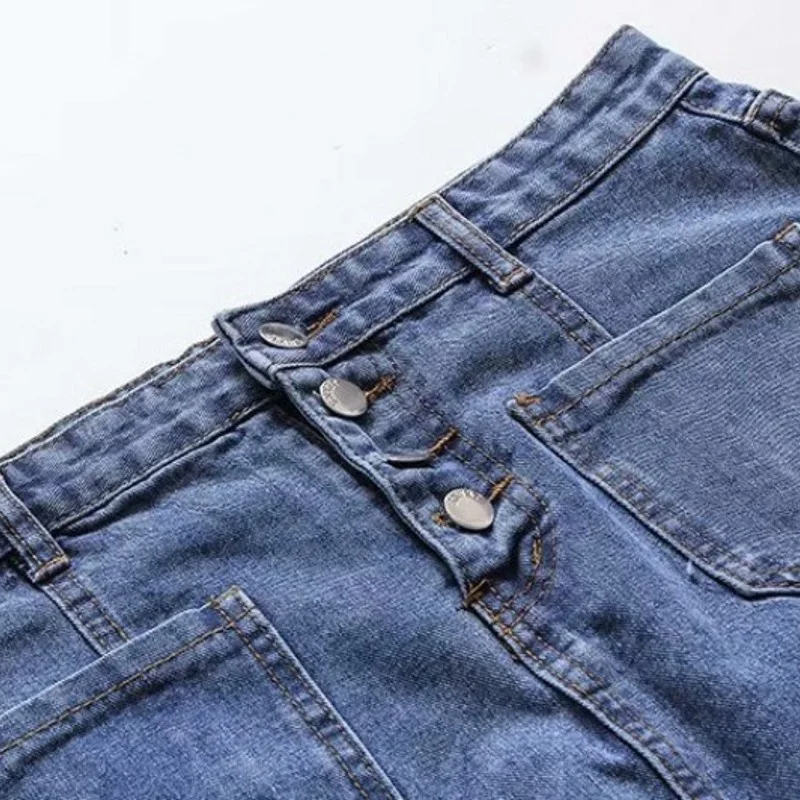 Fashion Summer Denim Mini Skirts Women Plus Size 4XL Street Buttons Lace Patchwork Jean Skirts Blue Frayed Short Skirts Female