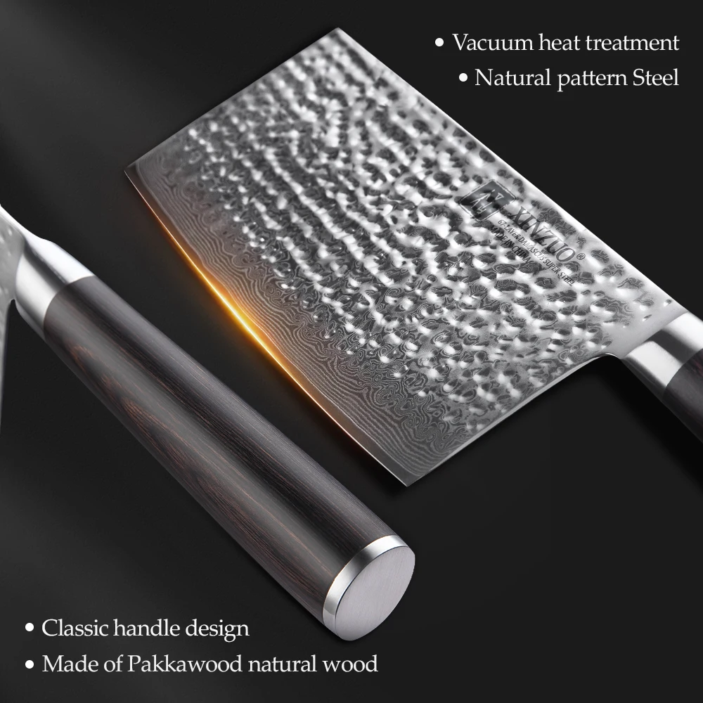 XINZUO 7\'\' Slicing Knife VG10 Japanese Steel Chef Kitchen Tool Damascus Stainless Steel Cleaver Knives Pakkawood Handle