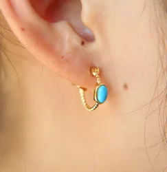 fashion 100% 925 Sterling Silver delicate turquoises stone Minimal anti allergy clip on studs girs gold color stone earring