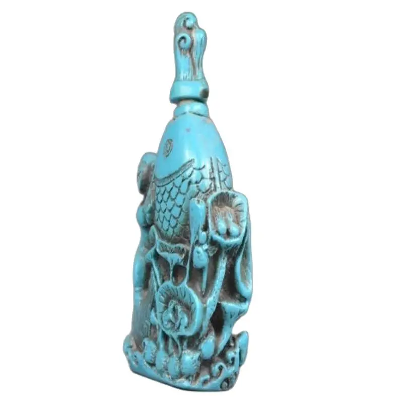 

China's Handmade Old Exquisite Decorations Turquoise Snuff Bottle-Child Fish