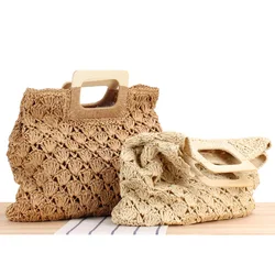 47x39CM Retro Hand-woven Bag Large Capacity Handbag Hollow Straw Bag Ins Seaside Vacation Beach Bag a7128