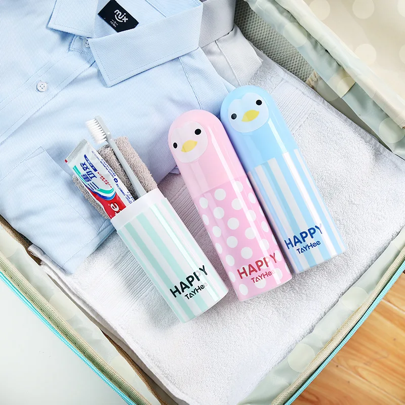 1pc Cute Penguin Plastic Cartoon Toothbrush Box Portable Travel Toothbrush Holder Sanitary Ware Suit Toothpaste Storage Box