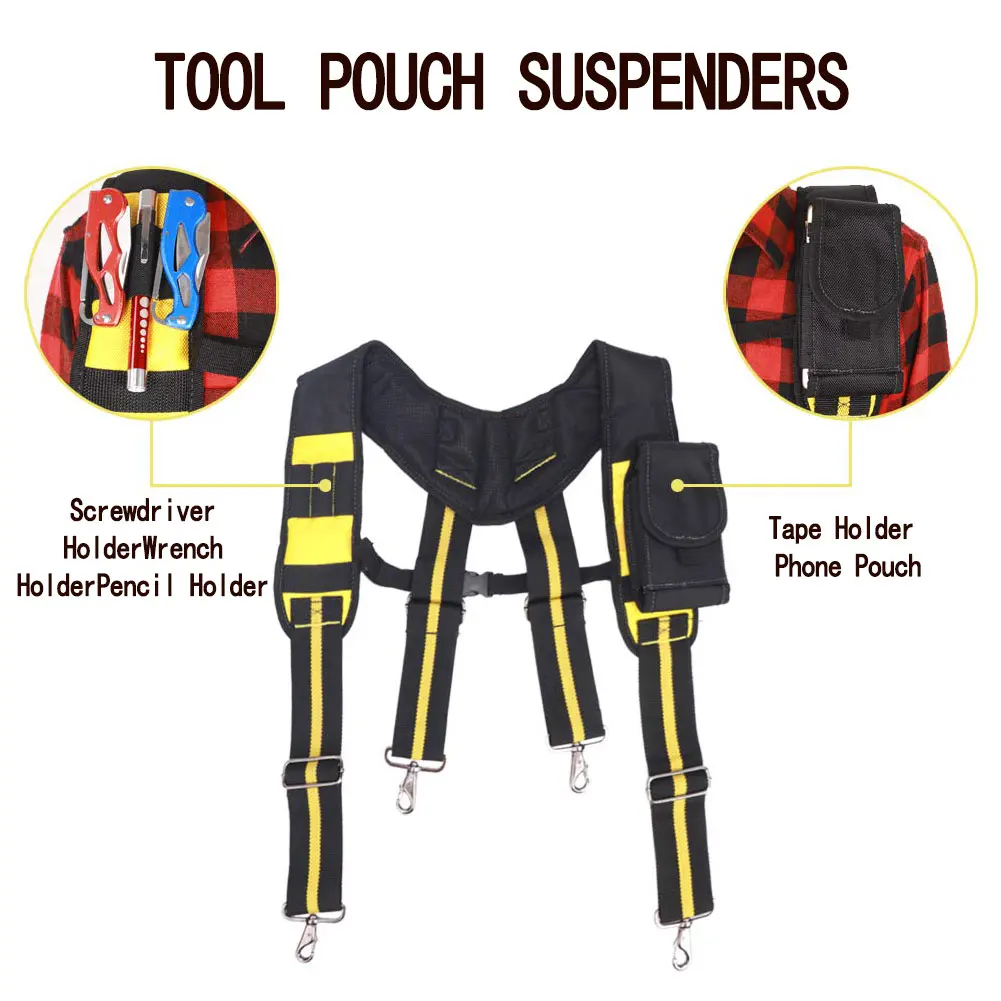 Tool Belt Suspenders Pouch Bag Nail Pocket Set  Adjustable Lumbar Support Multi Function Tools Bag for Carpenter Electrician