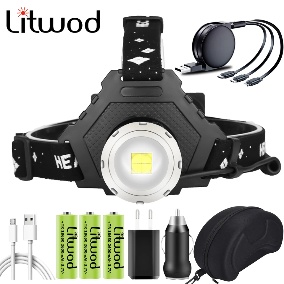 Xhp90 Fishing Camping Headlight Led Headlamp Head Lamp Lantern Flashlight 3000000 Lumen Bulbs Litwod Riding Climbing Lithium Ion