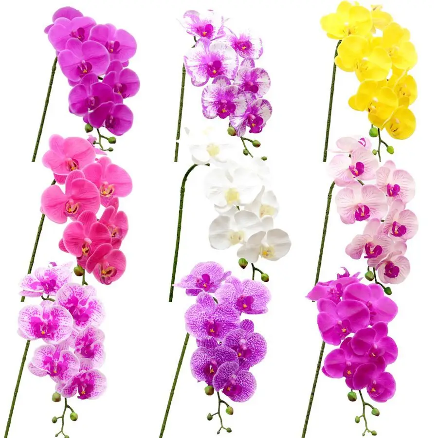 Latex 9-Heads Artificial Butterfly Orchid  3Dprint  Large Size  Fake Phalaenopsis Silicon PU Real Touch Wedding Home Decor