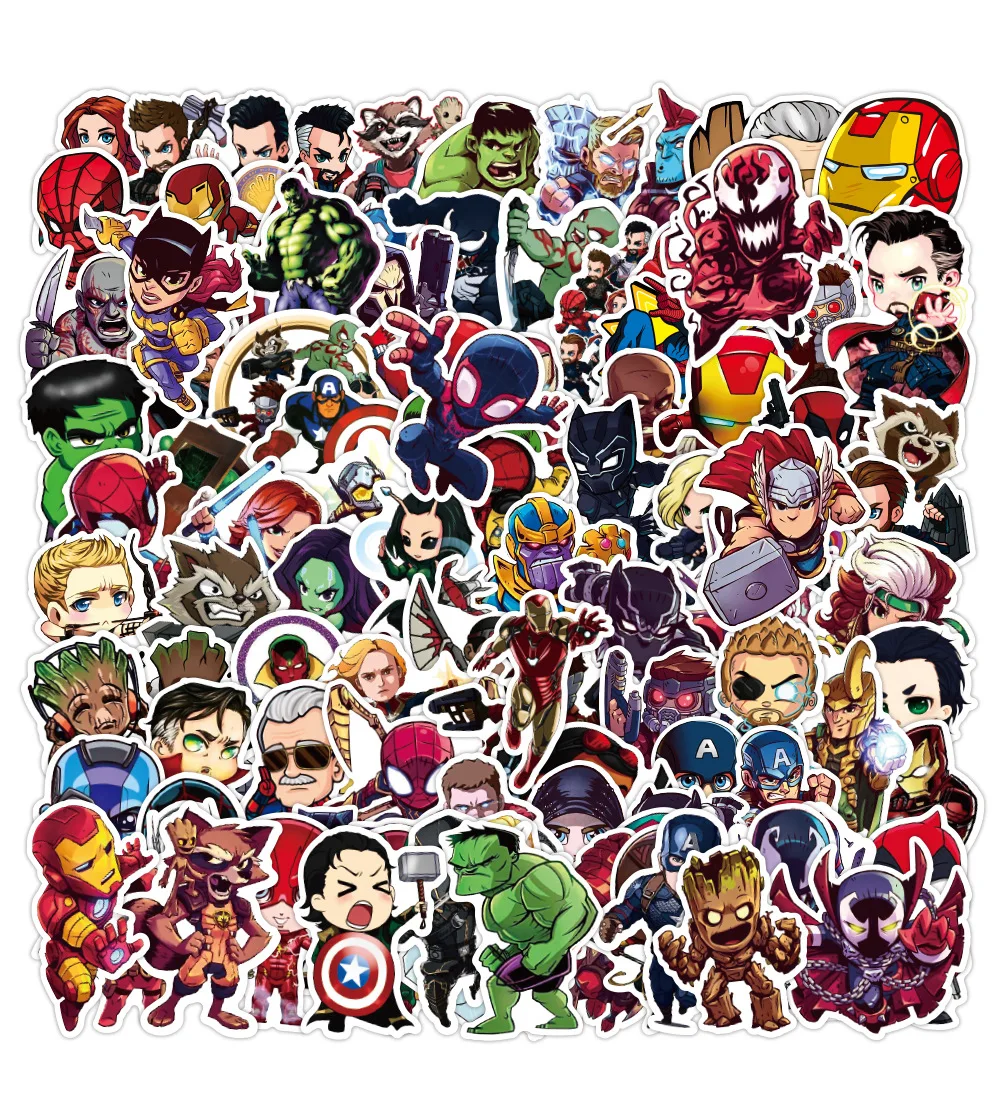 50pcs Cartoon Marvel Stickers Cool Kid Toys The Avengers Waterproof Sticker Luggage Skateboard Guitar Laptop Stikers